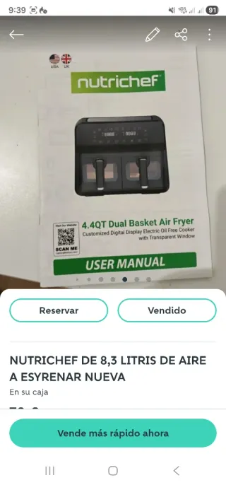 Freidora Aire Nutrichez 8.3L Nueva Garantía