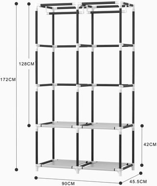 Guardaroba in tessuto con 2 aste appendiabiti e ripiani