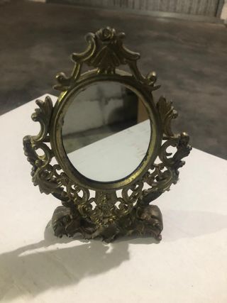 Specchio da tavolo antico in ottone