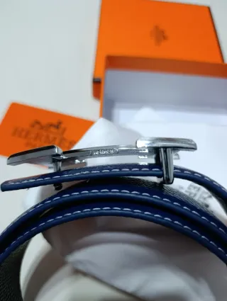 Cinturón Hermès Azul y Plateado