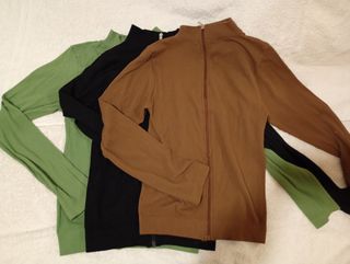Set chaquetas canalé marrón, verde y negro