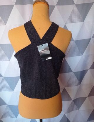 Top mujer negro plateado cruzado