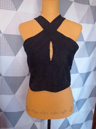Top mujer negro plateado cruzado