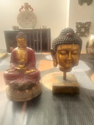2 Figuras Buda Madera Maciza