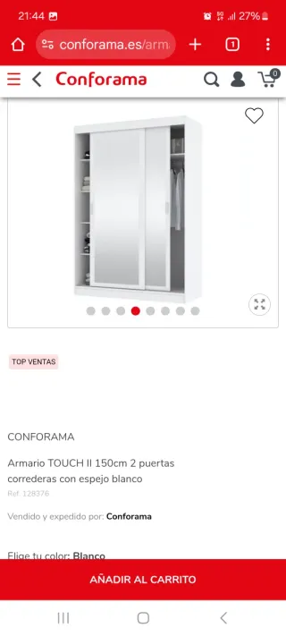 Armario blanco 2 puertas con espejos