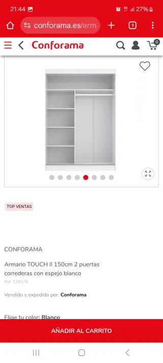 Armario blanco 2 puertas con espejos