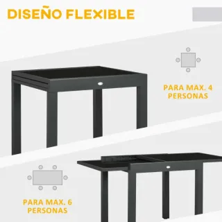Outsunny Mesa Jardín Extensible Aluminio Negra
