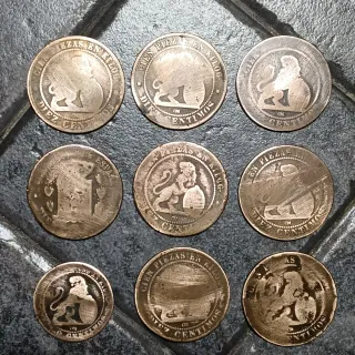 9 Monete Spagna Alfonso XII e Governo Provvisorio