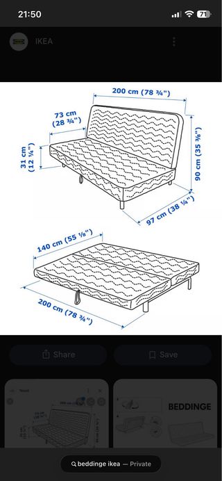 Sofá Cama Ikea Beddinge Gris 140*200sm