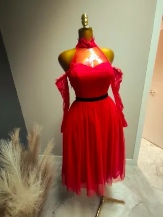 Vestido rojo tul y encaje