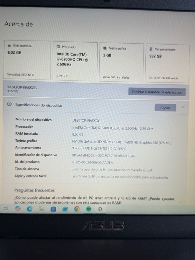 Portátil ASUS R510V i7 GTX 950M 8GB RAM 1TB