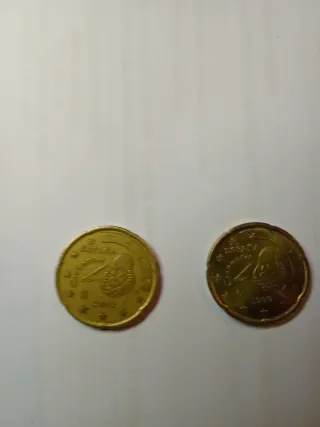 Dos monedas 20 Céntimos España Cervantes 2002