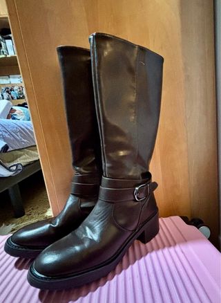 Botas altas Biker piel marrón T41