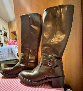 Botas altas Biker piel marrón T41