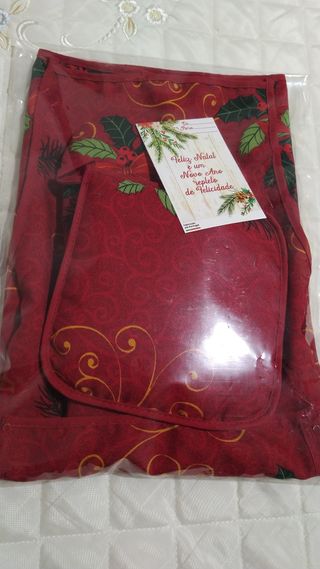 Conjunto Avental, Pega e Luva de Natal