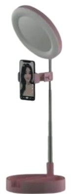 Espejo con luz extensible y soporte para móvil