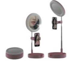 Espejo con luz extensible y soporte para móvil