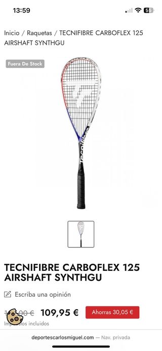 Raqueta Squash Tecnifibre Airshaft 125gr