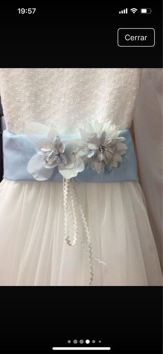 Vestido de Comunión Niña Blanco y Azul