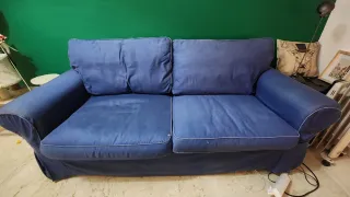 Sofá Cama 3 Plazas Azul Tela