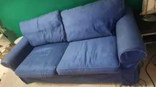 Sofá Cama 3 Plazas Azul Tela