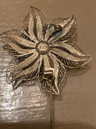 Broche Flor Filigrana Antigua Plata