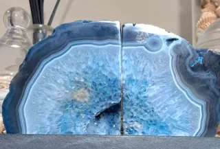 Coppia fermalibri agata venata blu