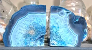 Coppia fermalibri agata venata blu