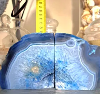 Coppia fermalibri agata venata blu