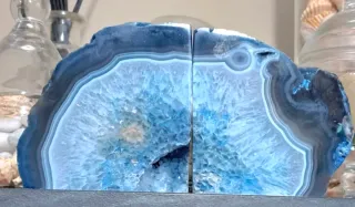 Coppia fermalibri agata venata blu