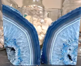 Coppia fermalibri agata venata blu