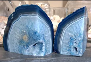 Coppia fermalibri agata venata blu