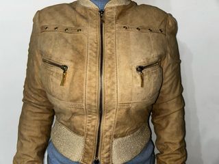 Giacca in pelle donna marrone e oro