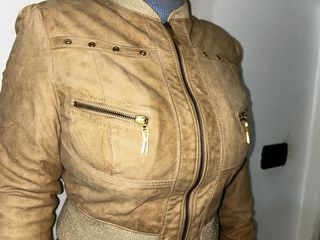 Giacca in pelle donna marrone e oro