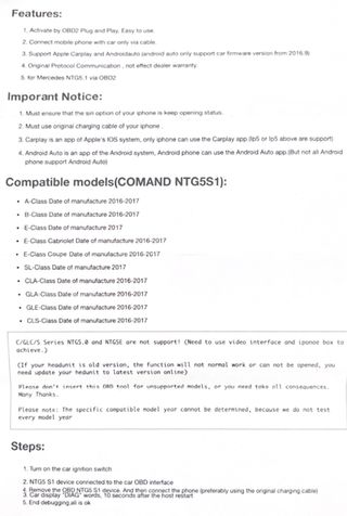 Activador OBD2 Apple CarPlay + adaptador Carlinkit