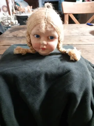 Cabeza muñeca trapo antigua preciosa