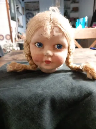 Cabeza muñeca trapo antigua preciosa