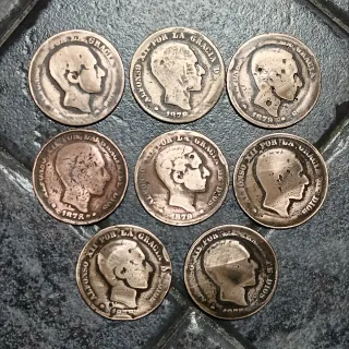 8 Monete Spagnole Alfonso XII 1877-78-79