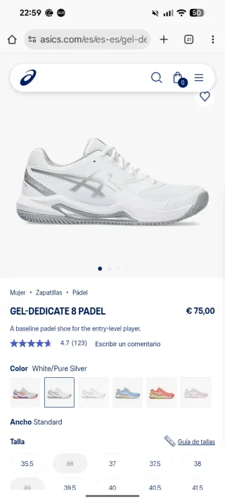 Zapatillas Asics Pádel Hombre Talla 42