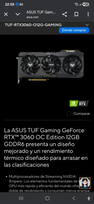 Tarjeta Gráfica ASUS TUF RTX 3060 Gaming