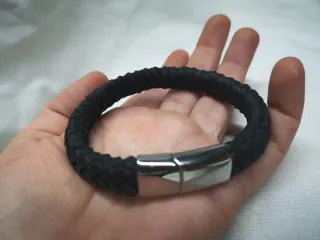 Pulsera Piel Trenzada Cierre Plateado