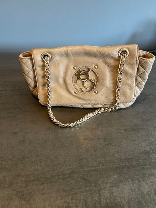 Bolso Purificación García Beige Cadena Plateado