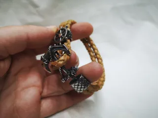 Pulsera Piel Trenzada Náutica Ancla Rueda