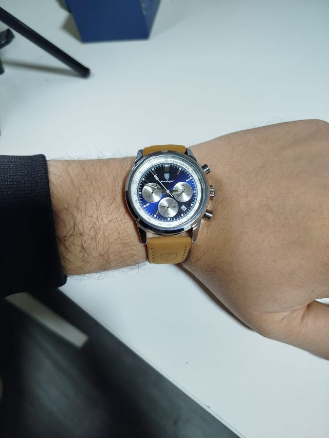 Reloj Poedagar Cronógrafo Cuero Marrón/Azul