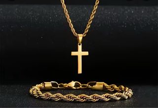 Cadena y Pulsera Acero Inoxidable Dorado