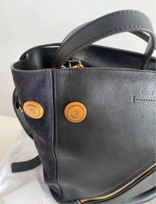 Bolso Chloe Piel y Ante Negro/Azul