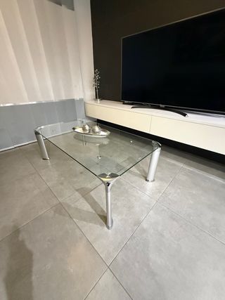 Mesa de centro cristal y metal