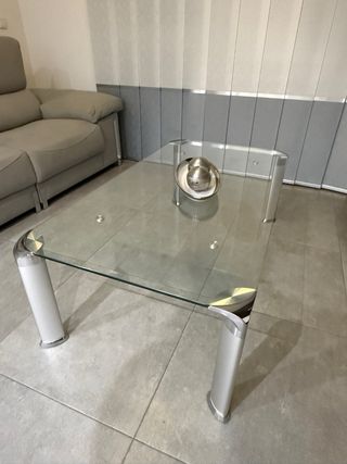 Mesa de centro cristal y metal