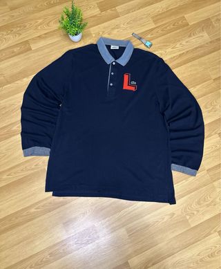 Polo Lacoste manga larga azul talla L