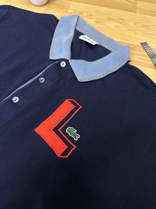 Polo Lacoste manga larga azul talla L